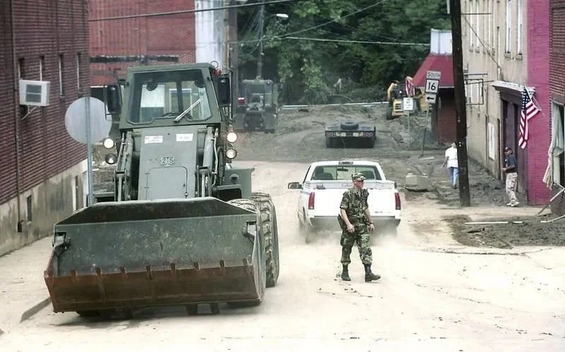 The West Virginia National Guard responding to the flooding in Mullens, West Virginia.