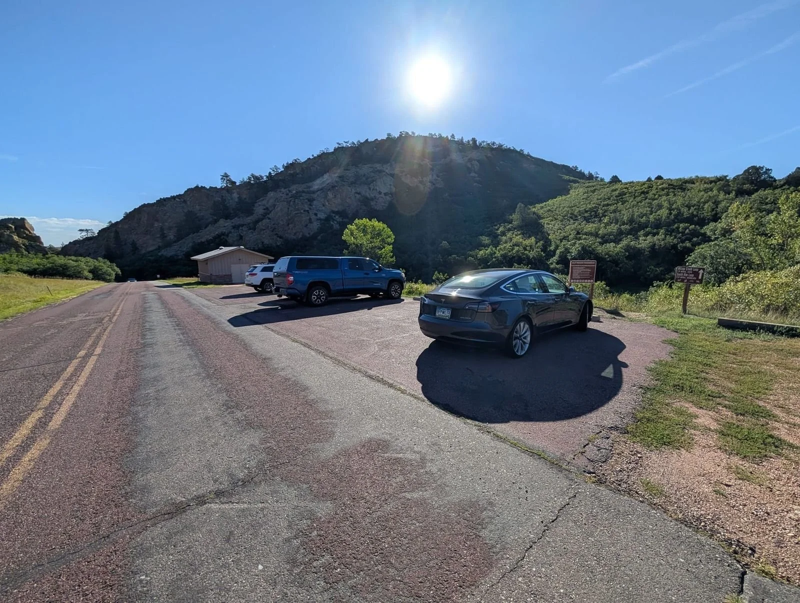 The Willow Creek Trail parking area in Roxborough State Park, Colorado.