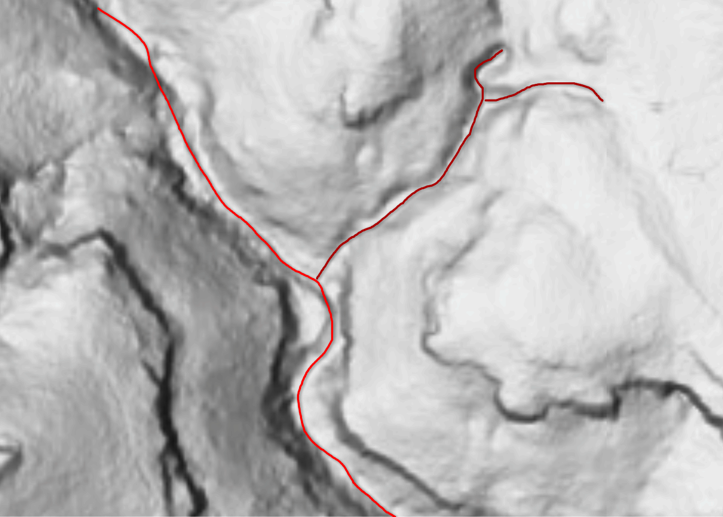 An illustration of streams on a LiDAR map.