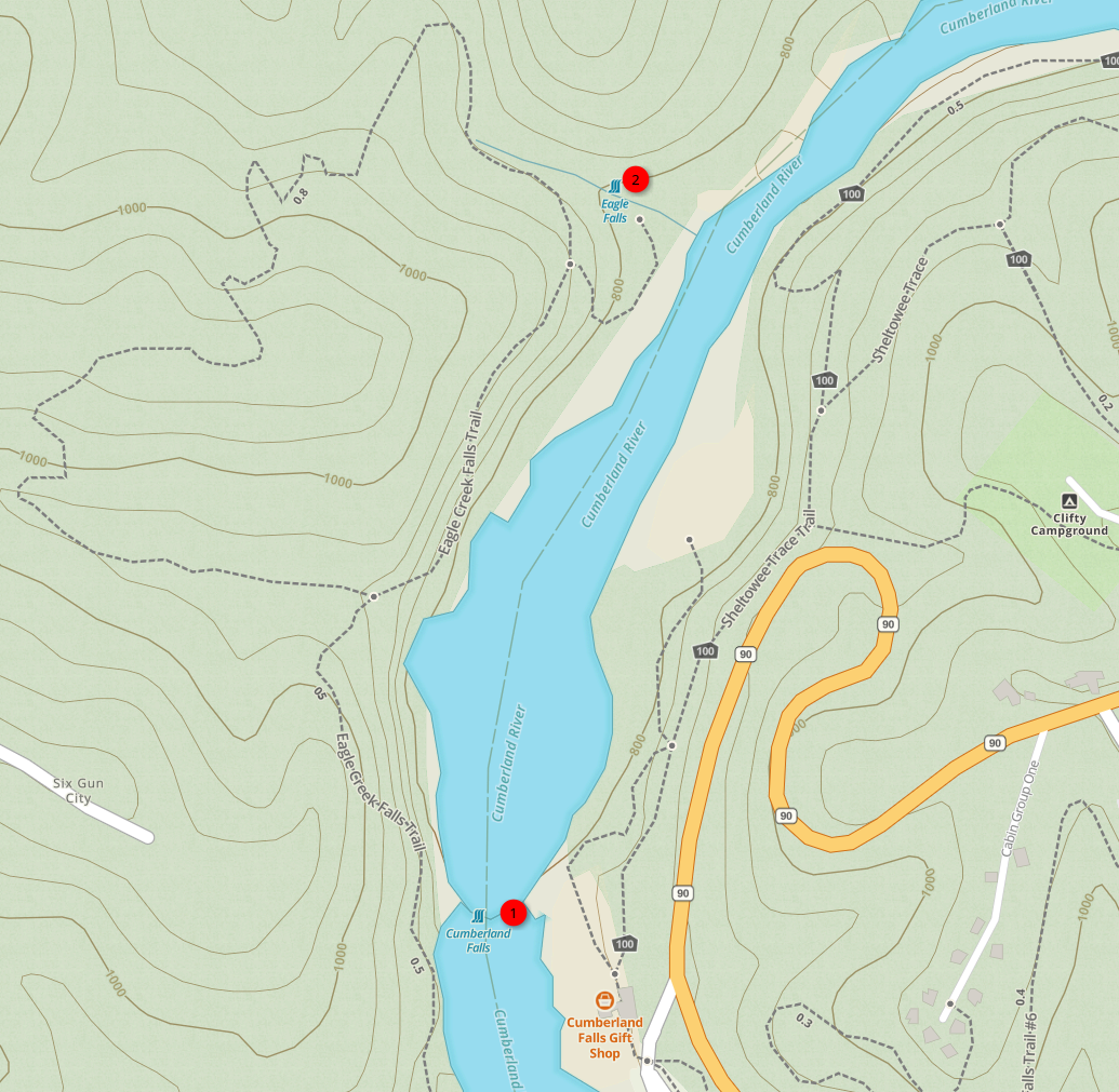 Topo Map of the Cumberland Falls region of Kentucky.