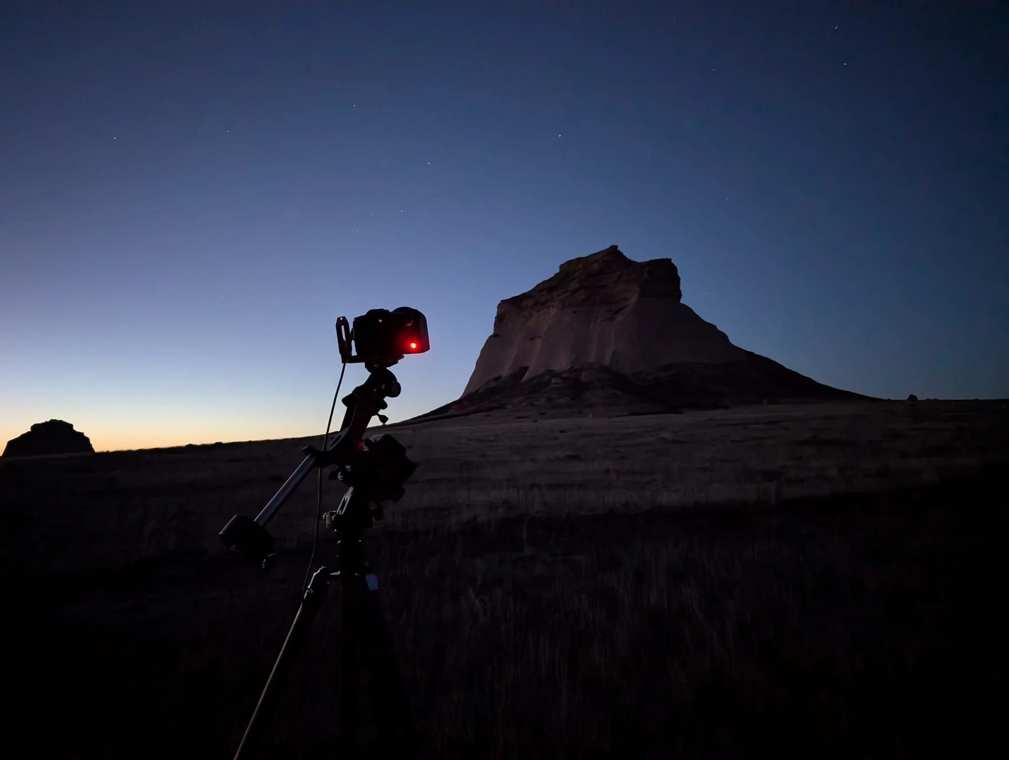 My star tracker all set up to capture the Milky Way over the Pawnee Buttes in Colorado.