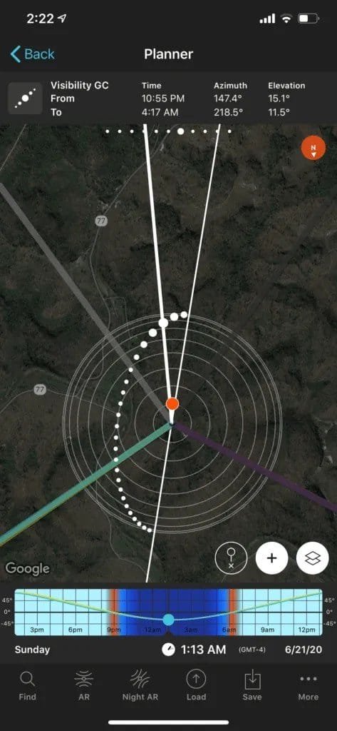 An example of using PhotoPills to plan for the position of the Milky Way in the sky.