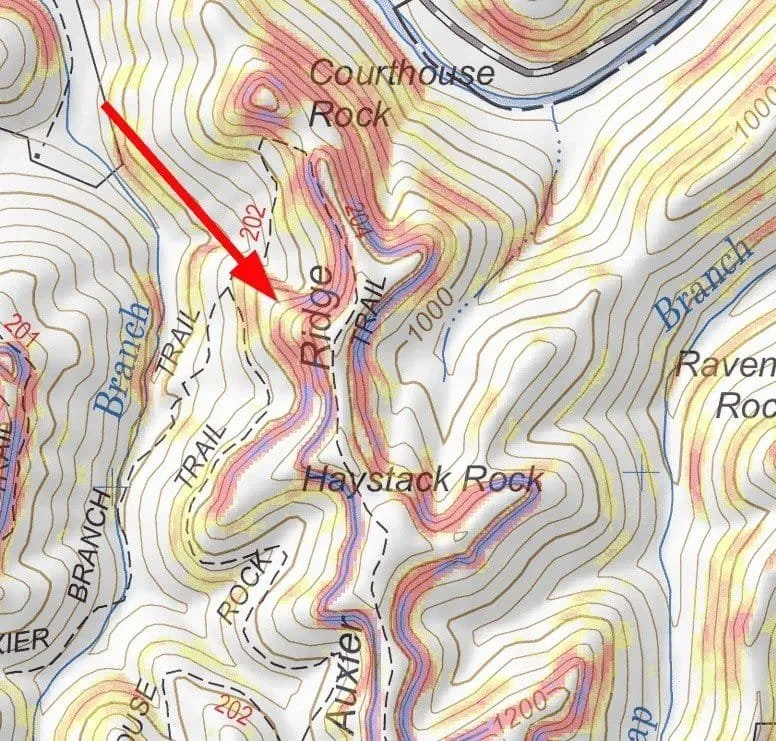 Example slope angle shading on Auxier Ridge, Red River Gorge, Kentucky.