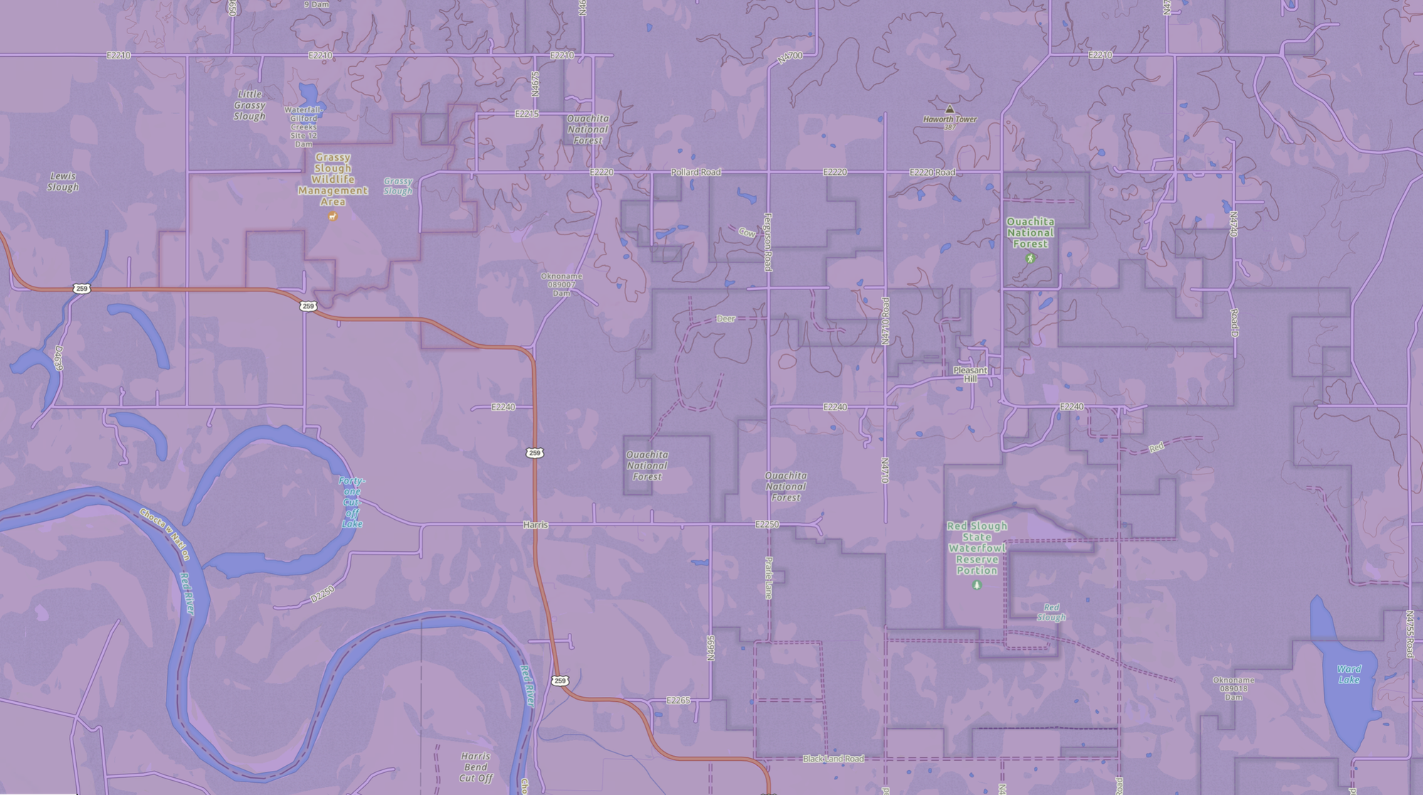 A view of the path of the 2024 total solar eclipse in Gaia GPS.