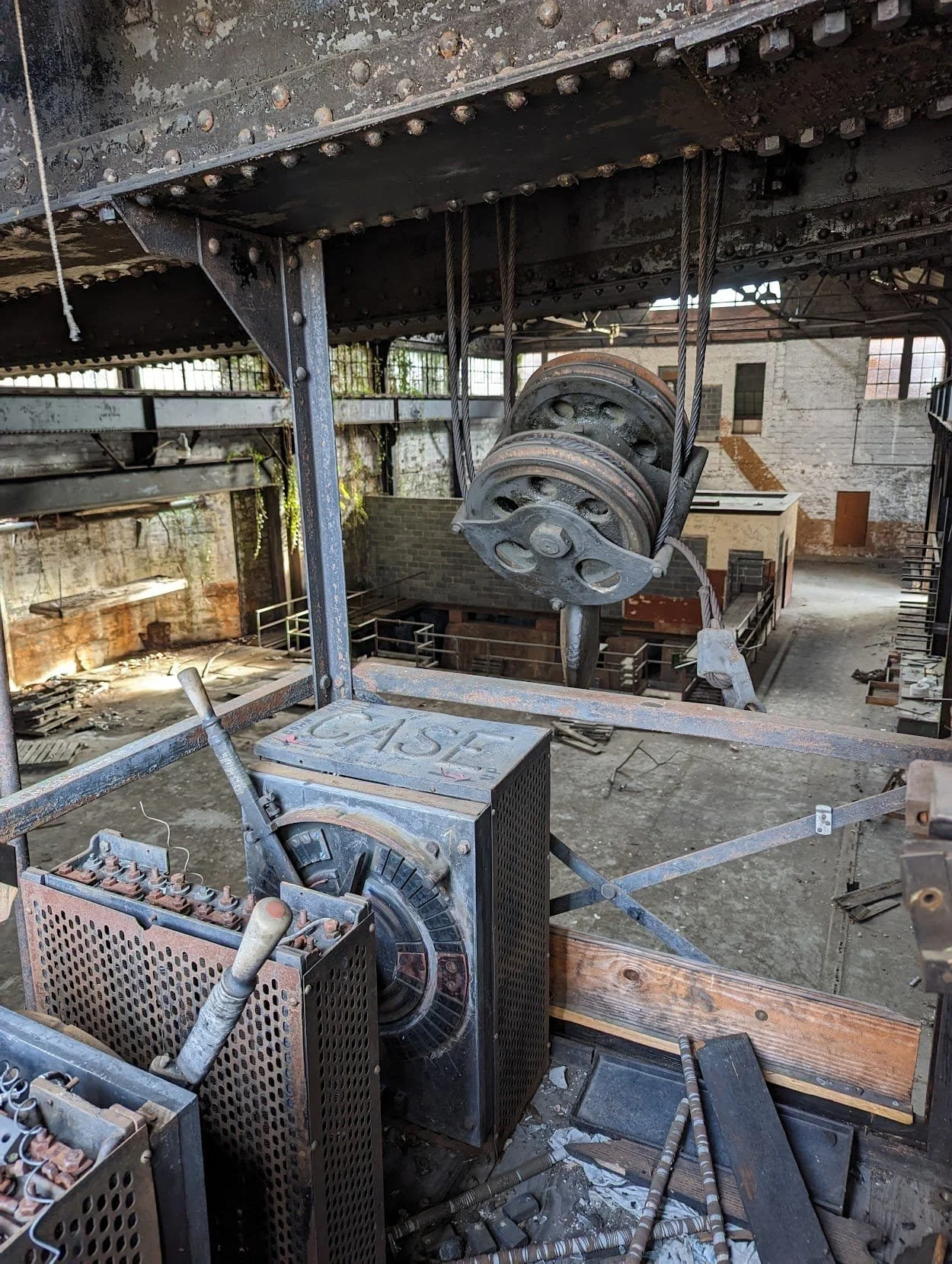 The old crane in the turbine hall of an abandoned power plant deep in Appalachia in West Virginia.