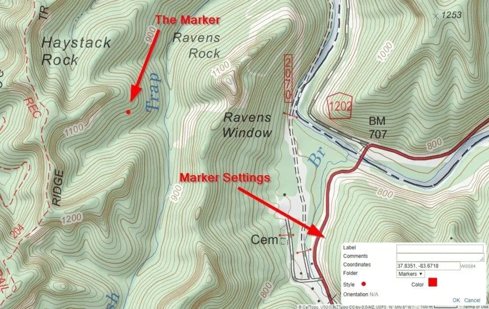Adding a marker in CalTopo.