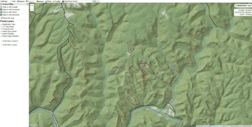 CalTopo Map builder Topo Layer