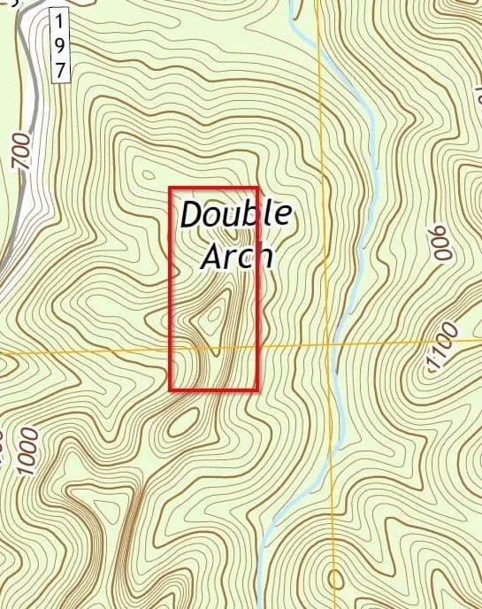 An example of a ridge in Red River Gorge on a topographic map.