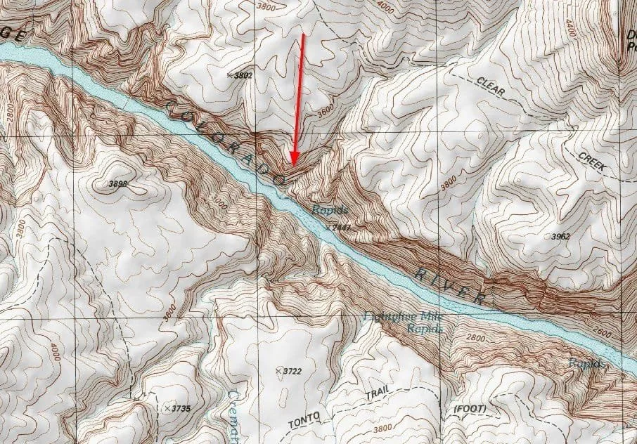 An example of a canyon on a topographic map.