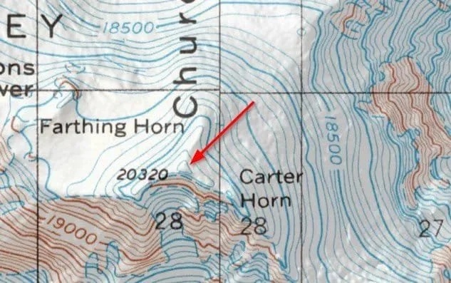 Example of a mountain summit on a topographic map.