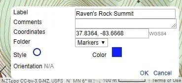 Customizing a marker in CalTopo.