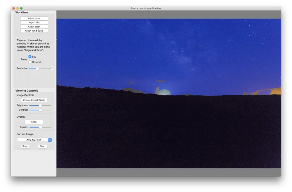 Find sky in Starry Landscape Stacker.