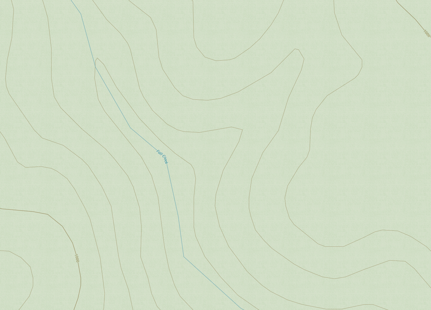 A section of creek in Kentucky on a topo map.