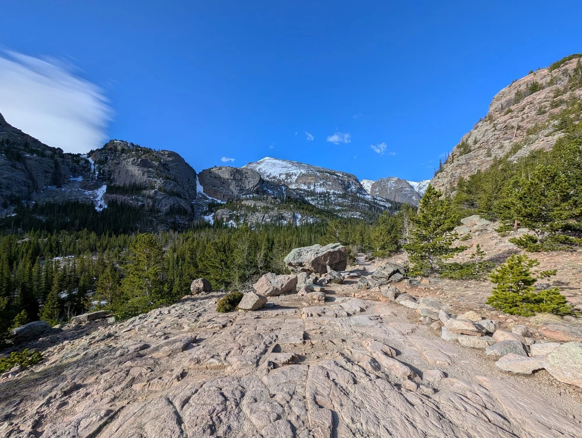 Some of the views along the trail to Mills Lake in Rocky Mountain National Park, Colorado.