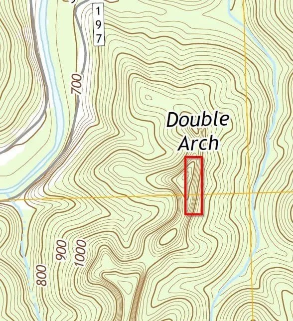 An example of a sheer cliff on a topographic map.