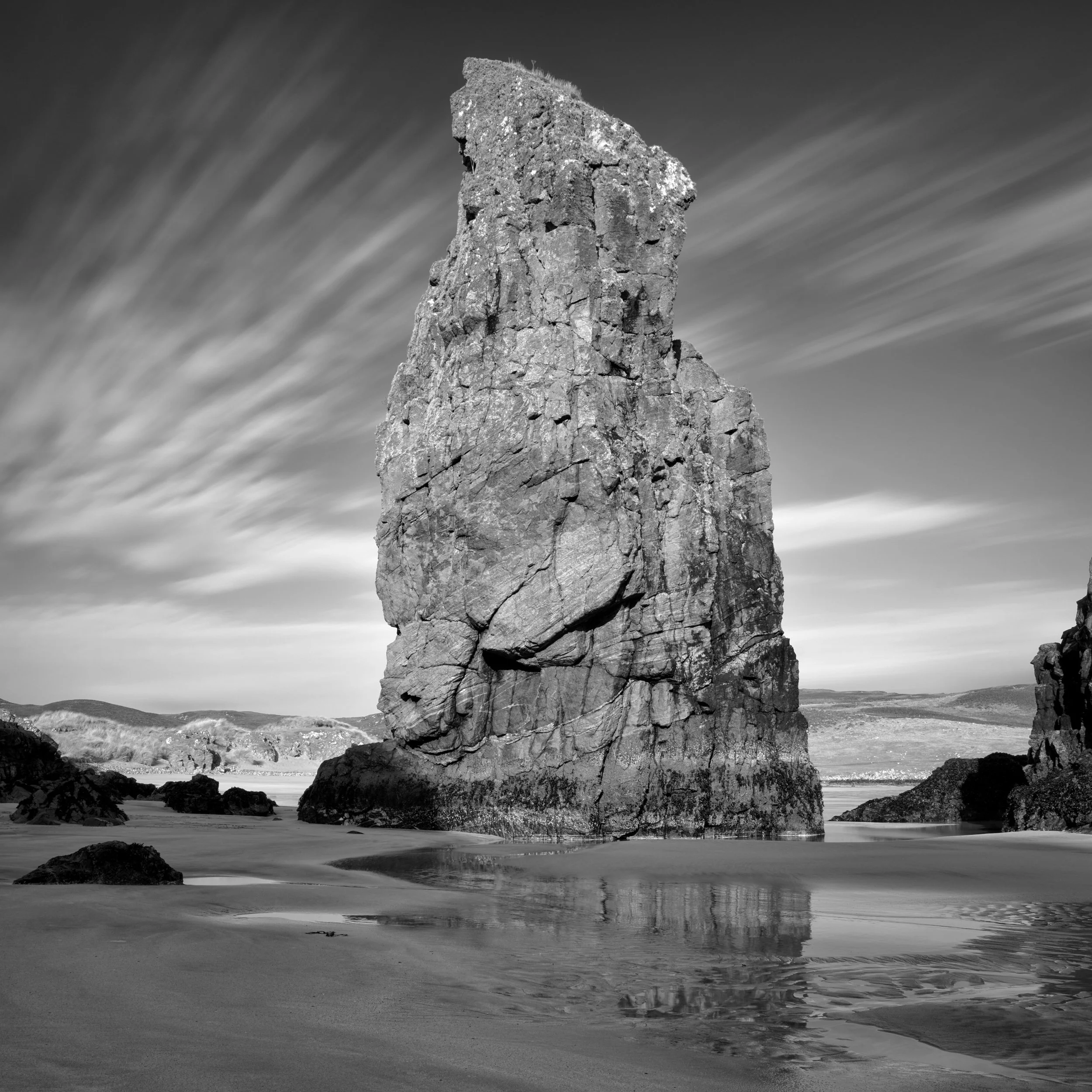 Stunning Sea Stack at Garry Beach made with a long exposure.  Isle of Lewis