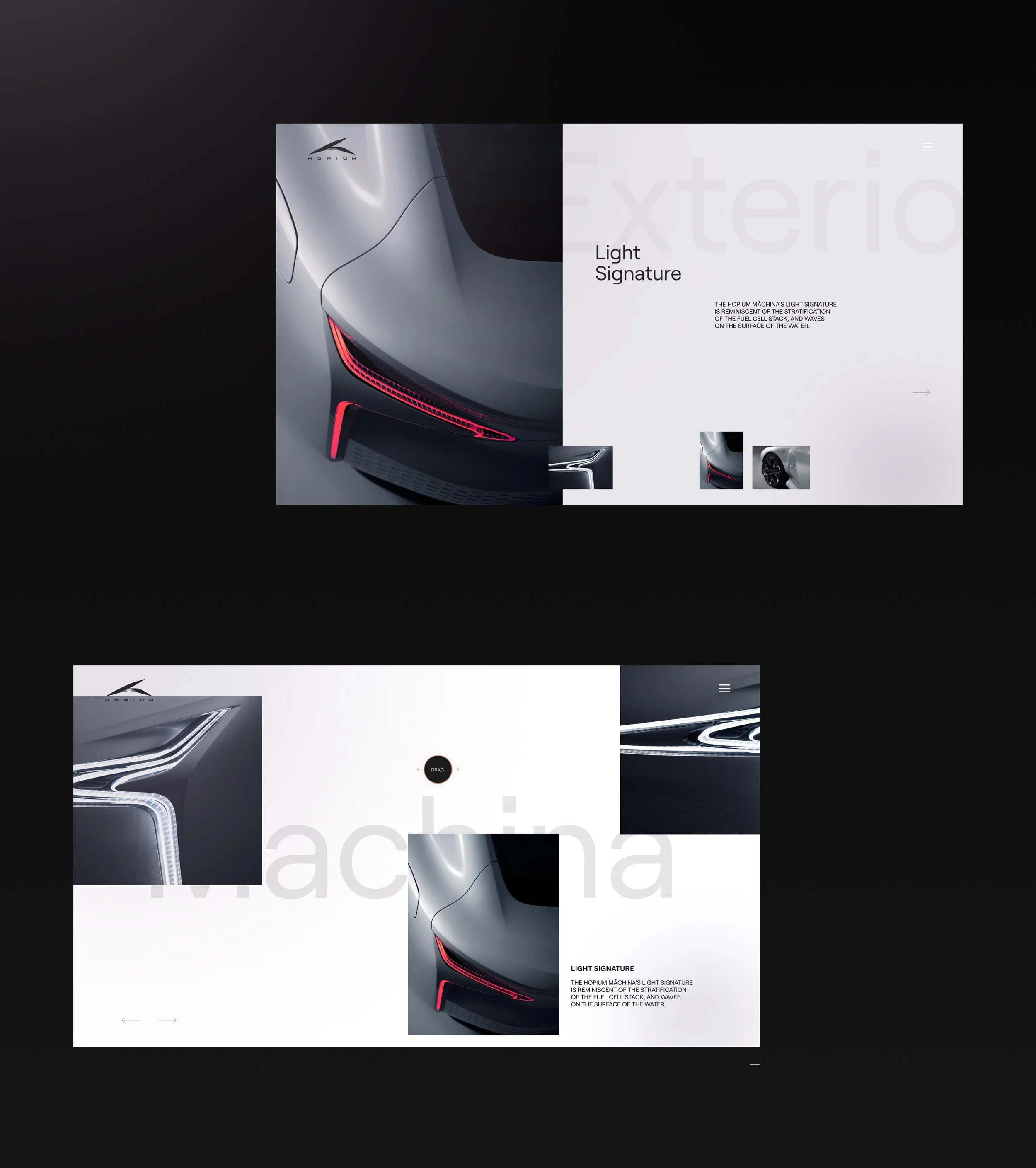 Vues détaillées de phares de voiture modernes avec éclairage LED, présentation d'une voiture de luxe avec un design futuriste.