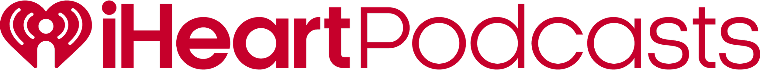 The logo of iHeartRadio featuring a red heart combined with a radio tower signal and the words 'iHeart Podcasts' in red and black text.
