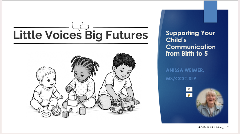 Cover slide for the Little Voices Big Futures on-demand presentation on supporting communication development from birth to age five.