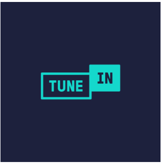 Logo with the words 'Tune In' in blue and teal colors on a dark background.