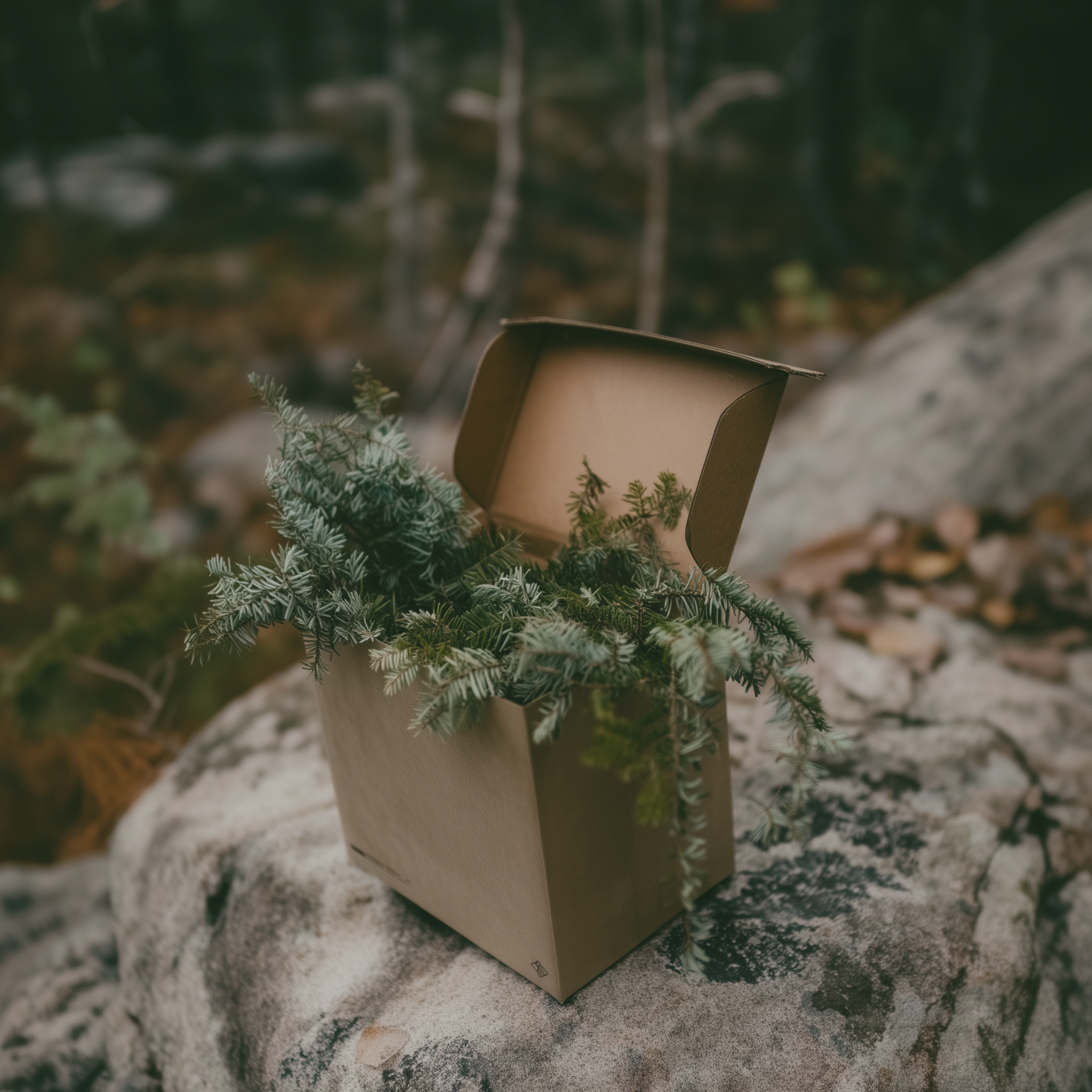 mainelywild_kraft_paper_box_with_minimal_label_sitting_on_weath_a22bb33e-0161-4e18-be7e-9e67c5cede2a.png