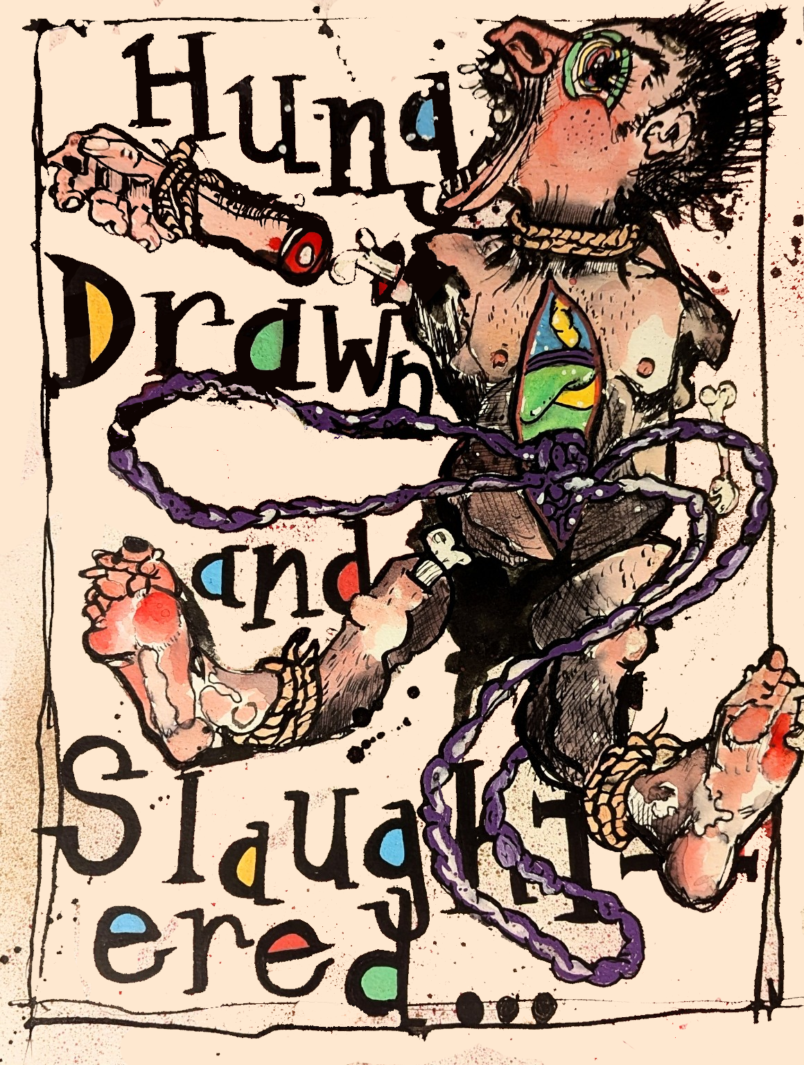 "Hung, Drawn and Slaughtered" Beer Logo
29.7 x 42 cm
Ink, watercolor, acrylic (Sold)
