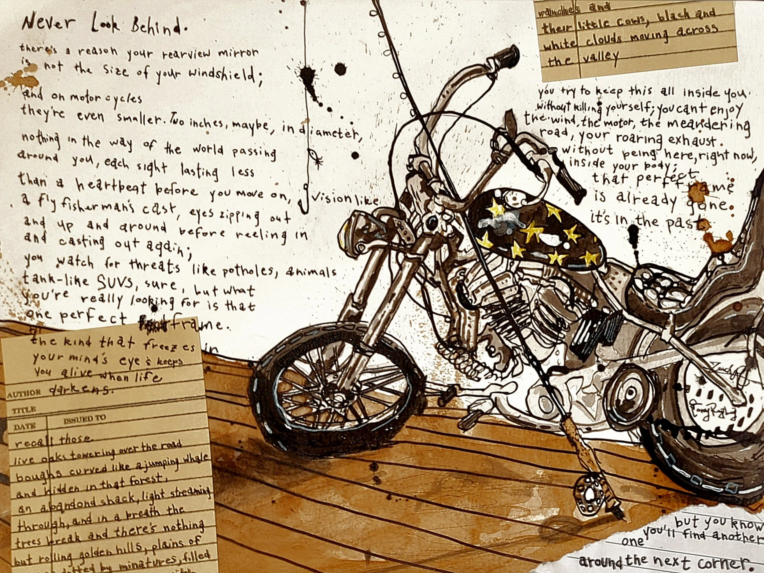 "Never Look Behind"
29.7 x 42 cm
Mixed Media 
(Sold)
Poem by Zachary Roush "zacharyroush.com"
