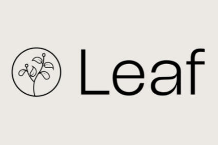Logo with a simple line art leaf inside a circle next to the word 'Leaf' in black text.
