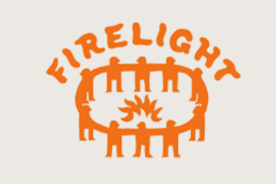 Orange logo with the word 'FIRELIGHT' above a stylized campfire surrounded by a circle of sticks.