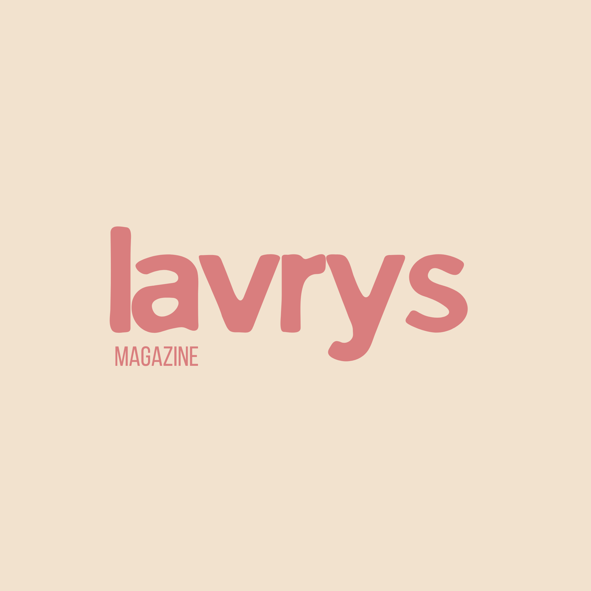Cover of Lavrys Magazine with beige background and pink text reading 'lavrys' and smaller text 'MAGAZINE'.