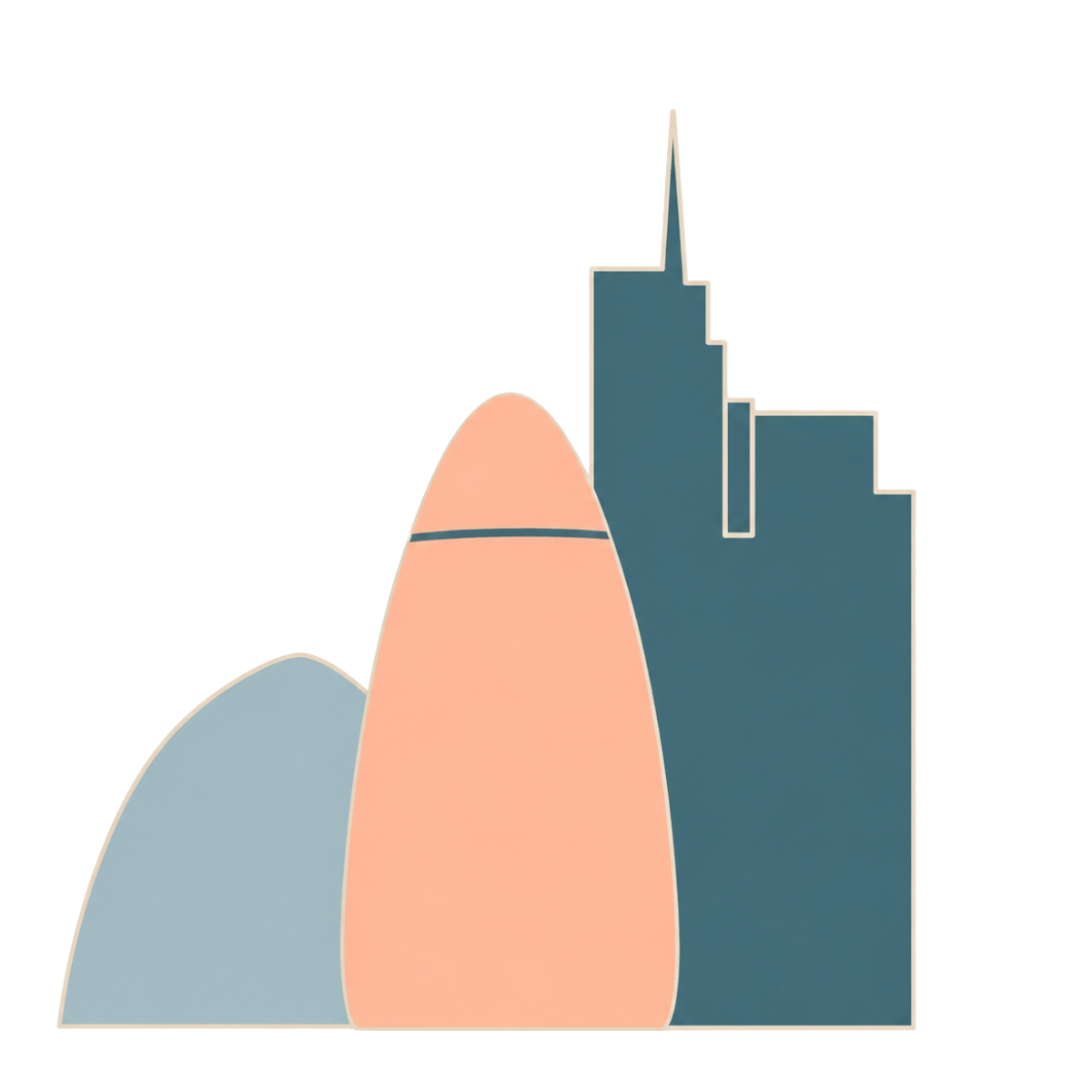 A stylised illustration of three London skyscrapers.