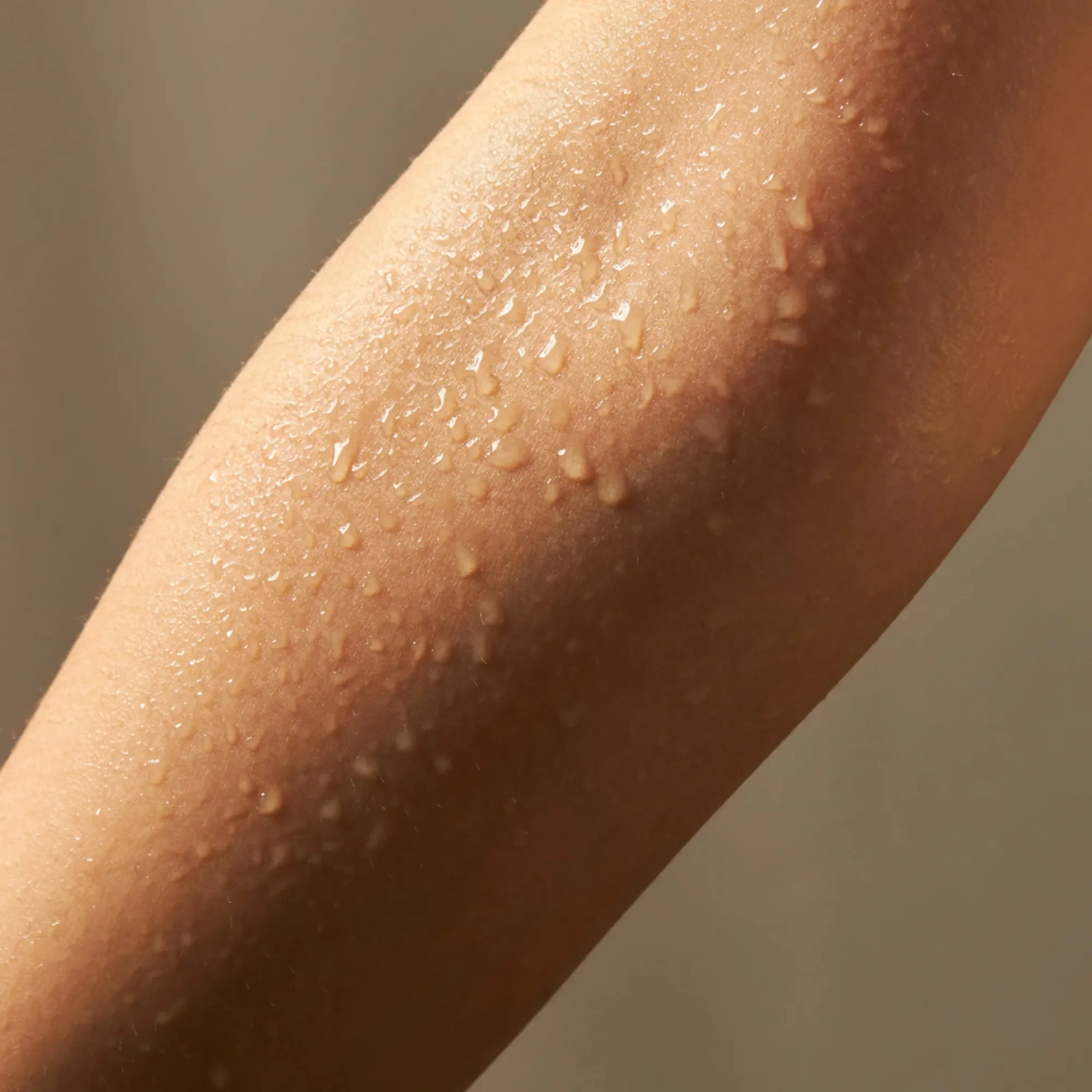 Woman's arm dripping with water droplets