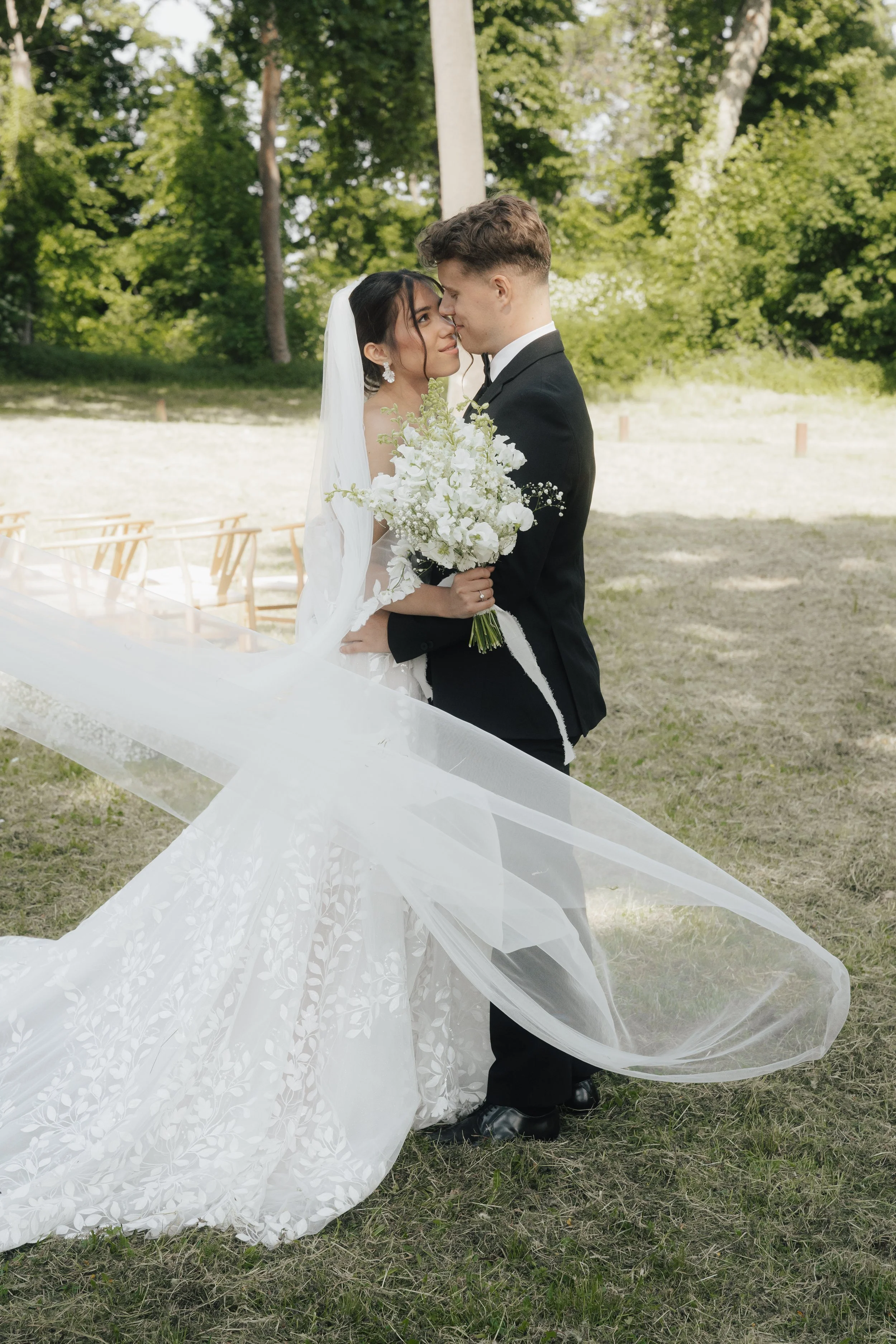 Romantic bride and groom portrait at a luxury garden wedding in Germany, photographed by Europe wedding photographer Änna Photography.
