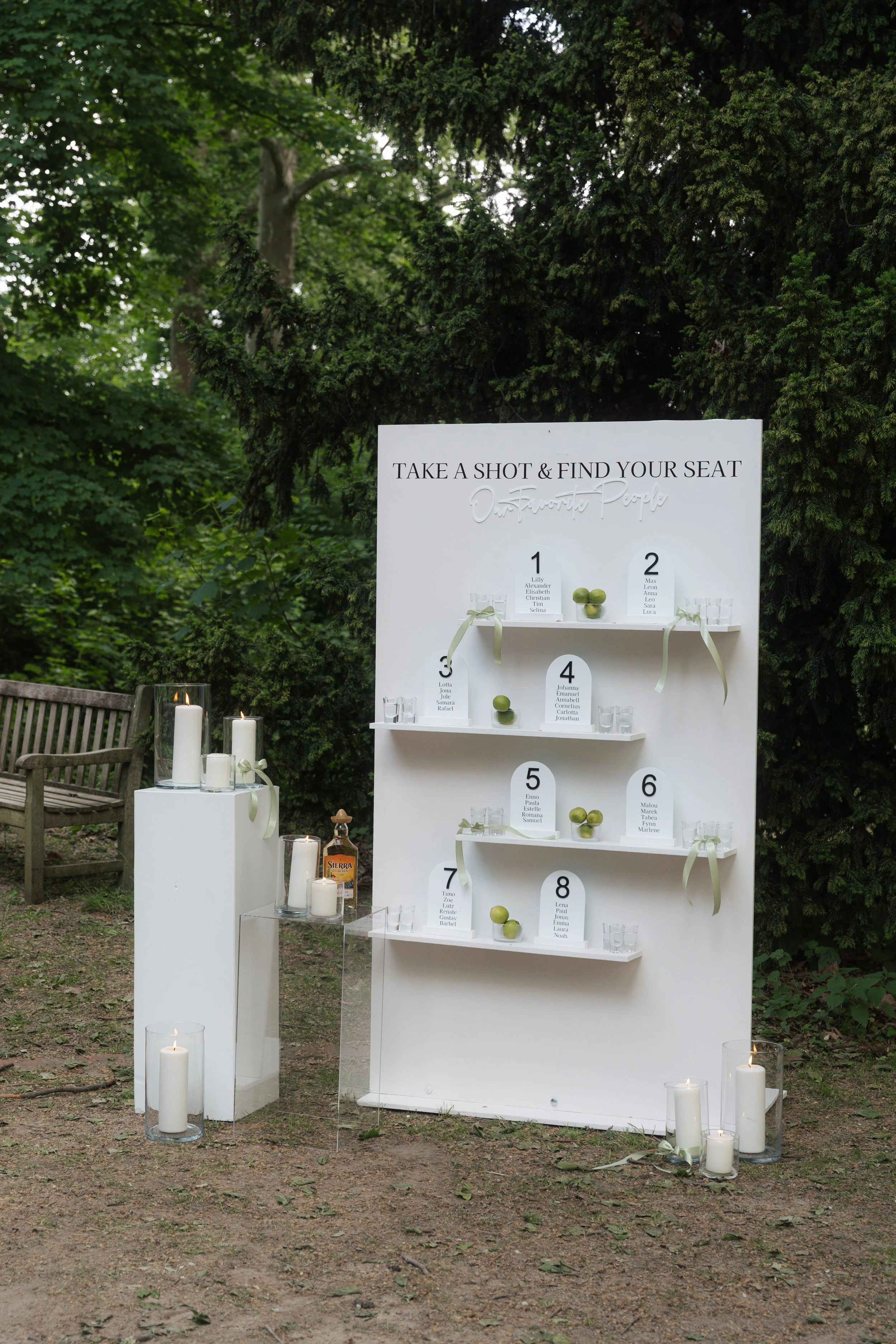 Elegant wedding seating chart and guest welcome display at a luxury wedding reception in Germany.
