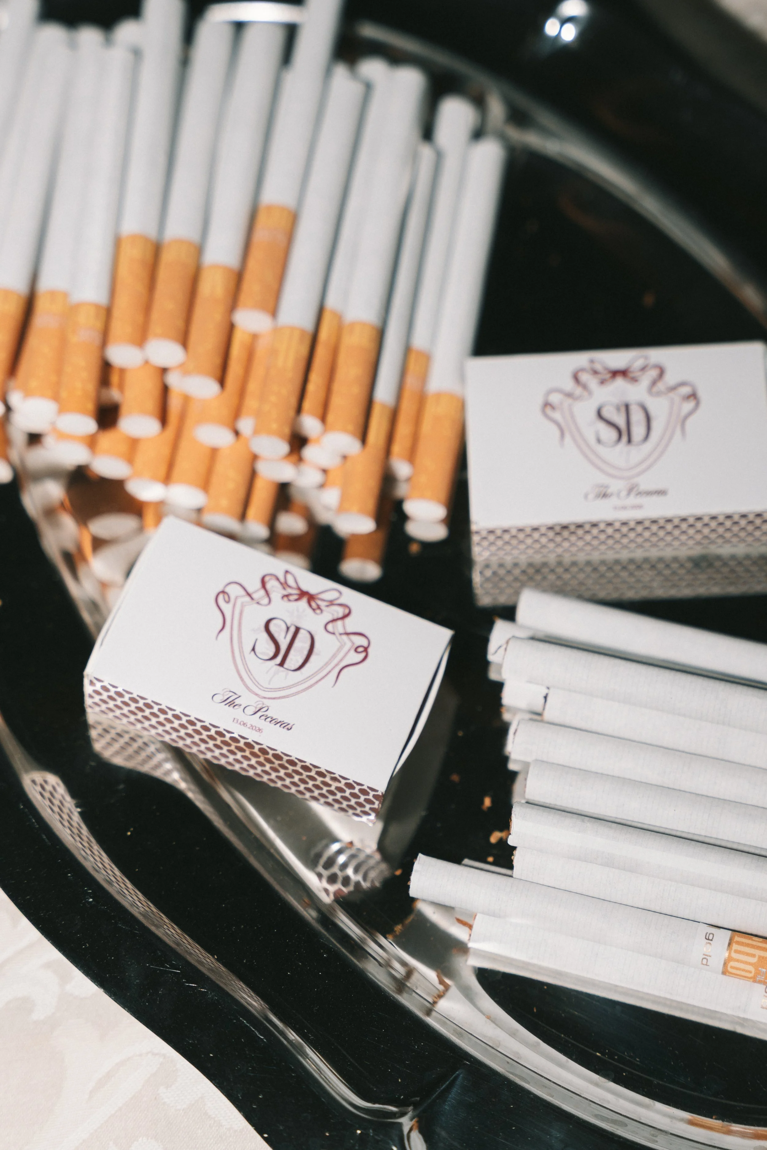 Elegant wedding favors and personalized guest gifts styled for a luxury destination wedding.