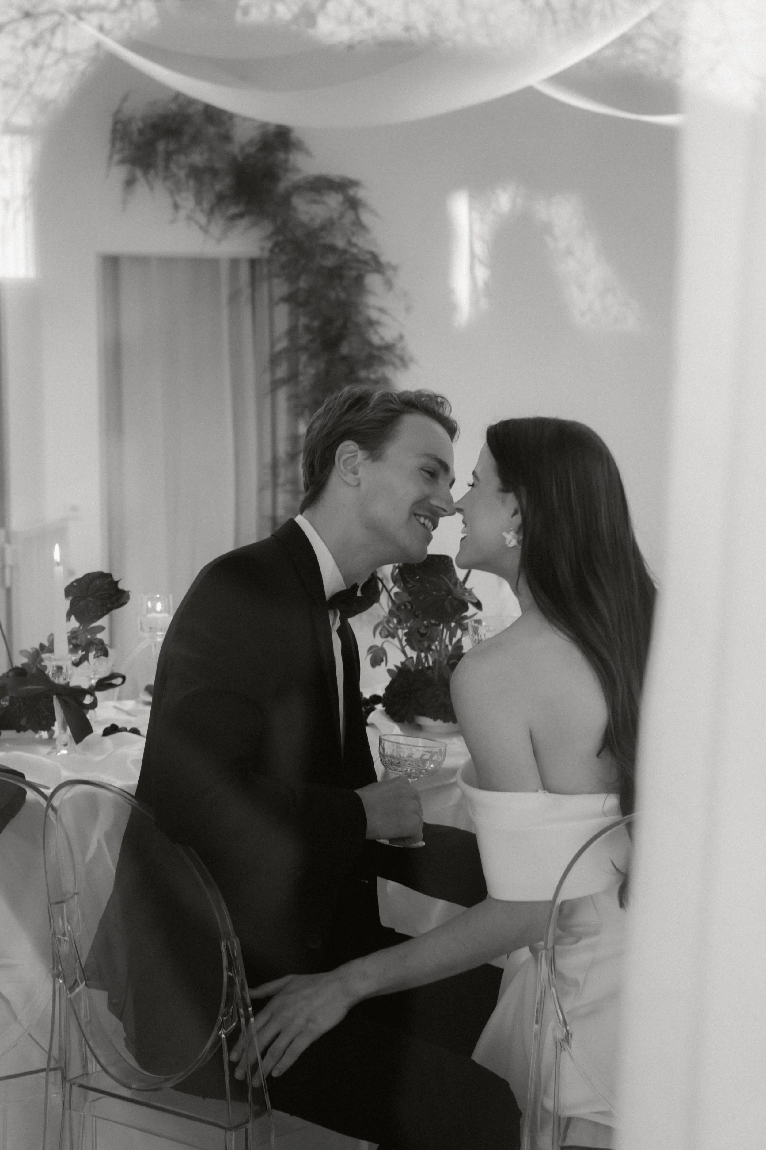 Intimate bride and groom portrait during their wedding reception, photographed by luxury wedding photographer Änna Photography.