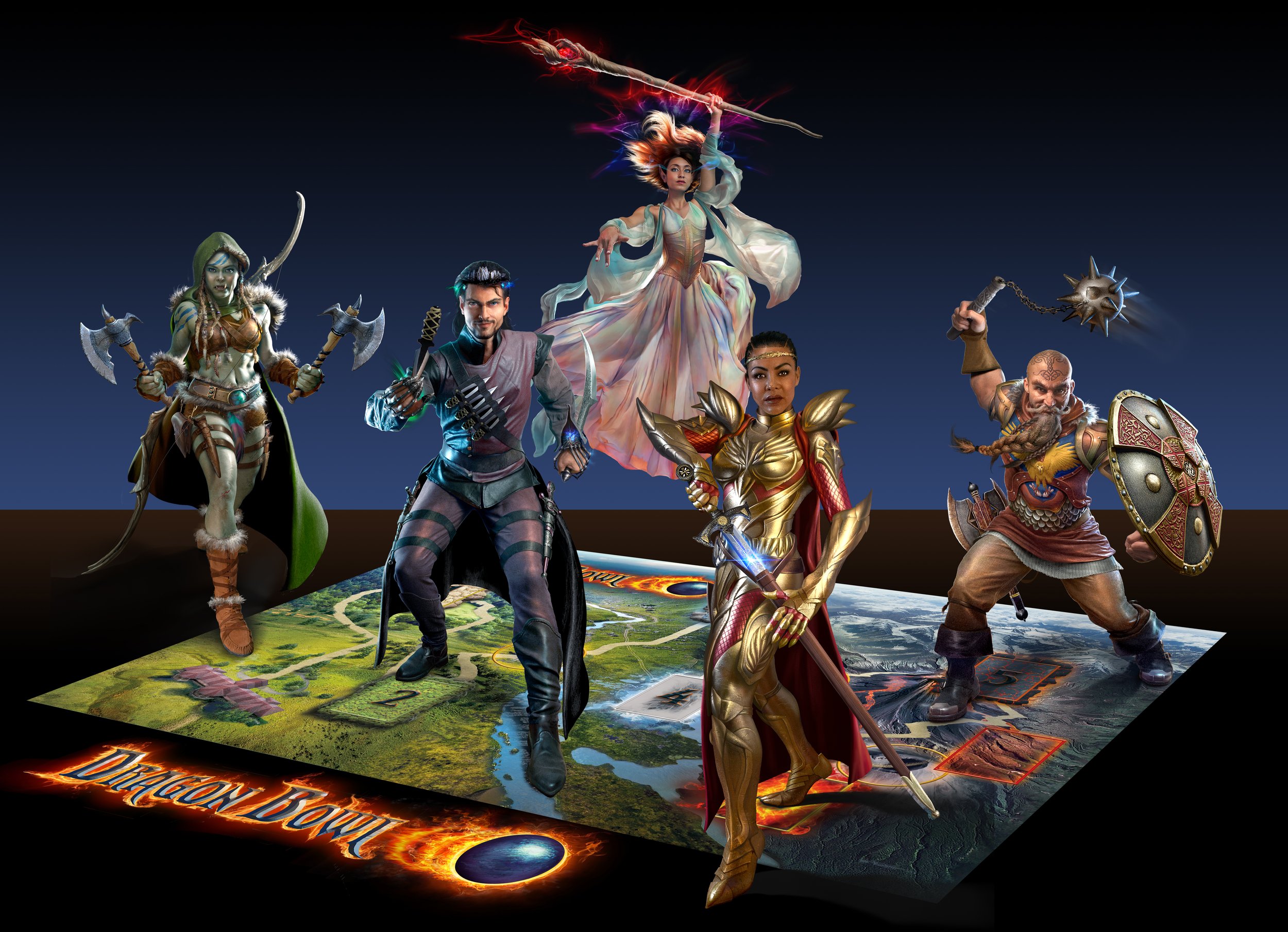Game board with character illustrations