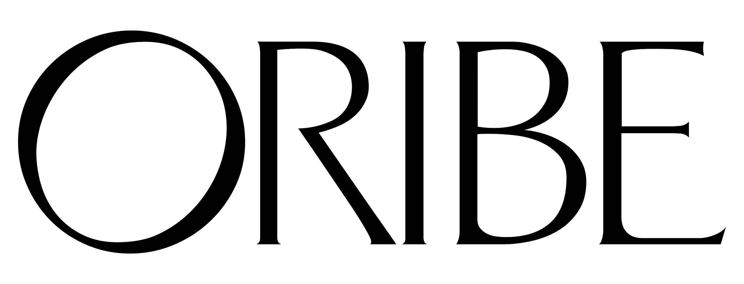 Outline of the word 'ORIBE' in large, thin font on a black background.