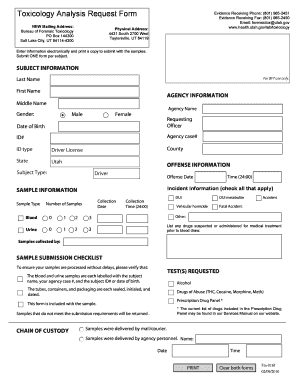 An example of a criminal case toxicology request form