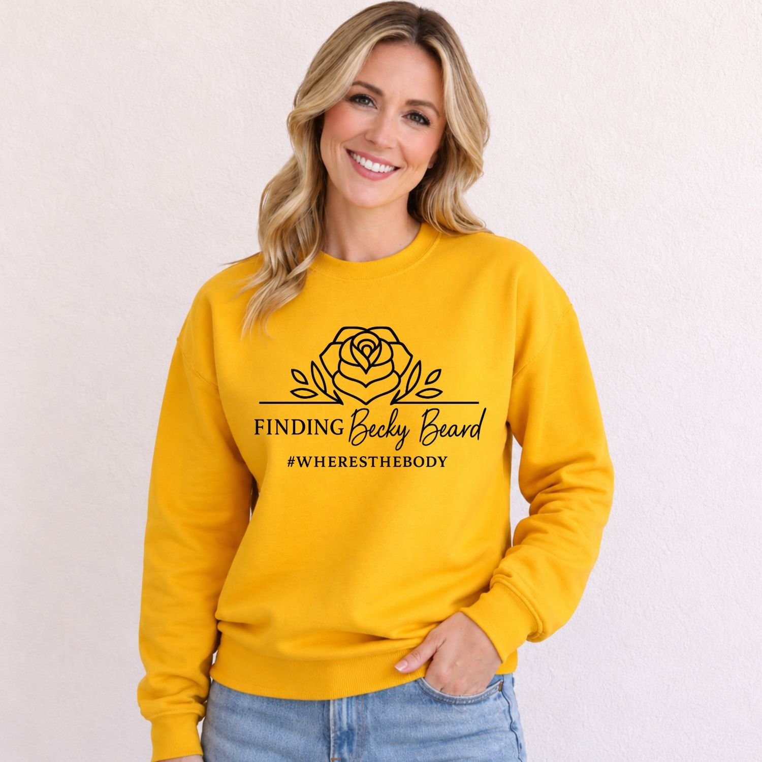 Finding Becky Sweatshirt Yellow FULL FRONT Mockup.jpg
