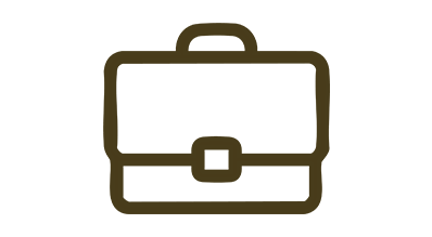 Icon of a brown briefcase with a handle and a buckle