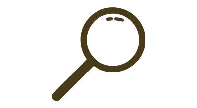 A magnifying glass icon with a handle and a circular lens