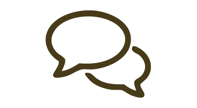 Two overlapping speech bubbles in black outline on a transparent background.
