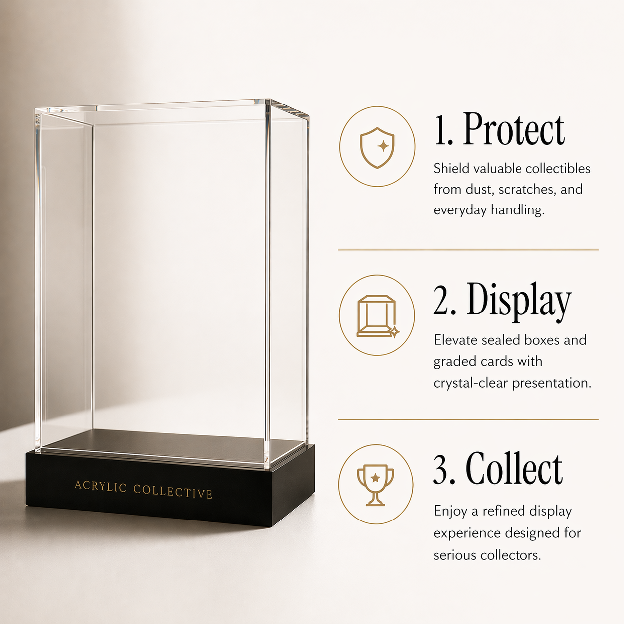 Display stand and information about protecting, displaying, and collecting collectibles.