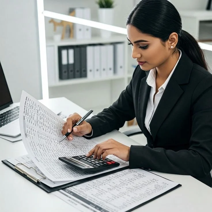 Accounting professional reviewing financial documents for a small business client in Hampton, Georgia