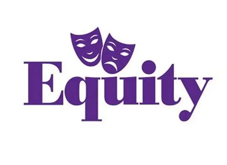 Logo with the word 'Equity' in purple and two theatre masks, one smiling and one frowning, above the text.