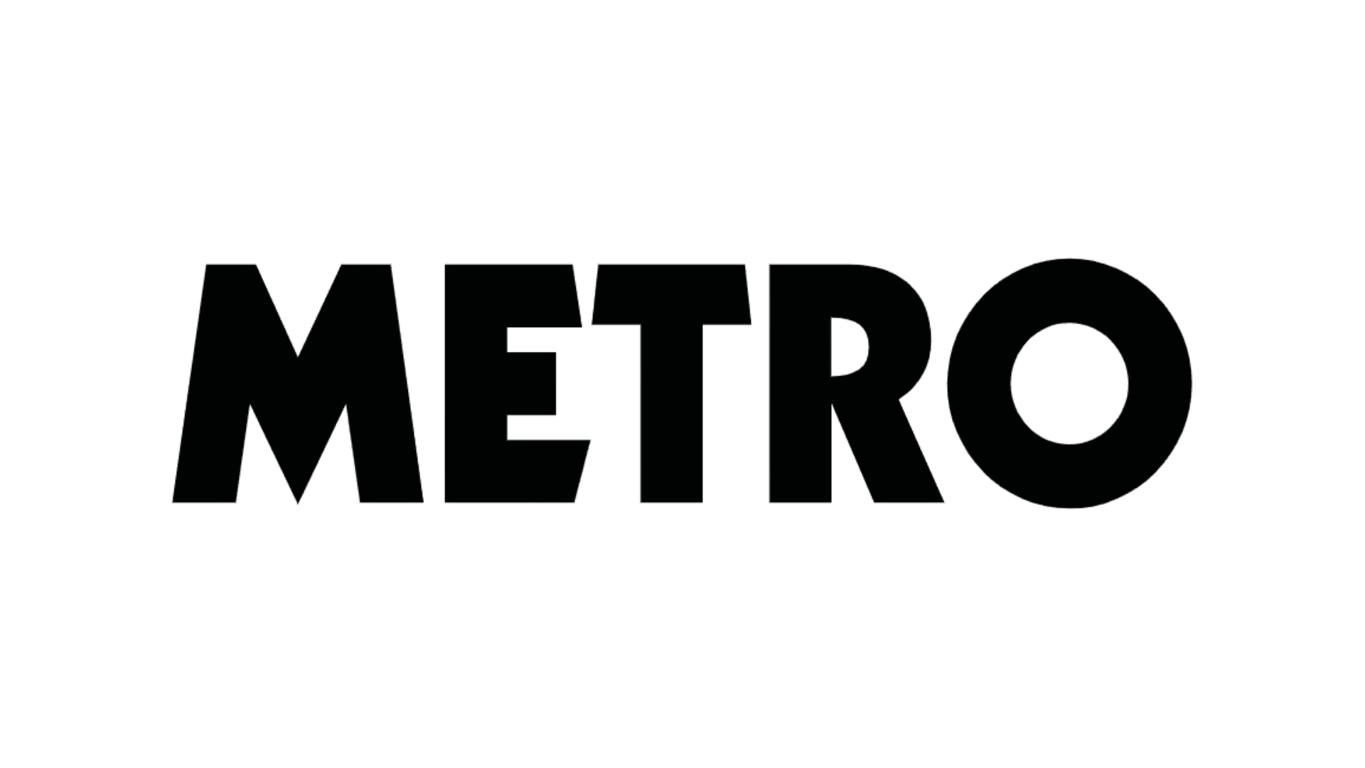 Black text that reads 'METRO' with an abstract figure of a metro train on top of the text