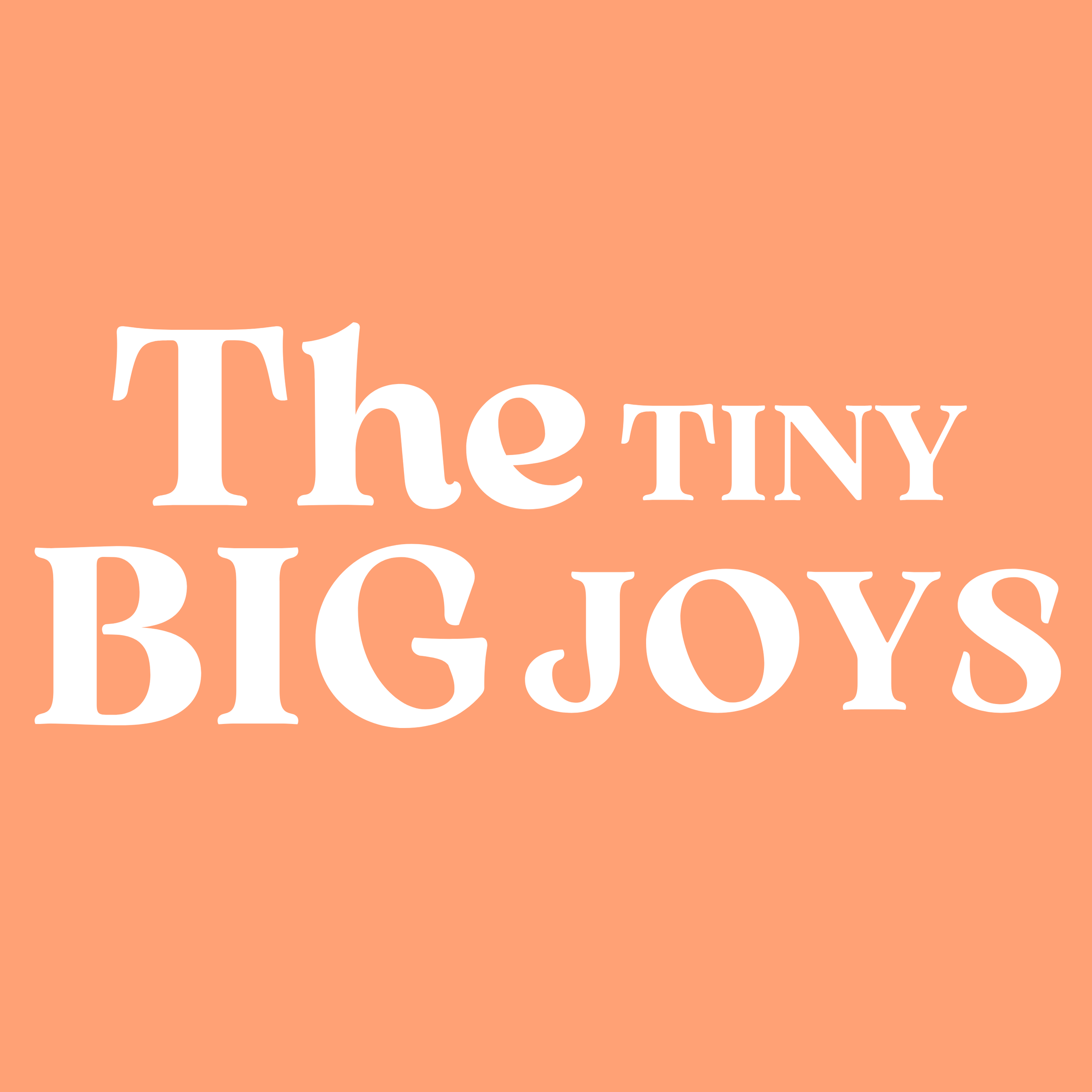 Text reading 'The Tiny Big Joys' on a peach-colored background.