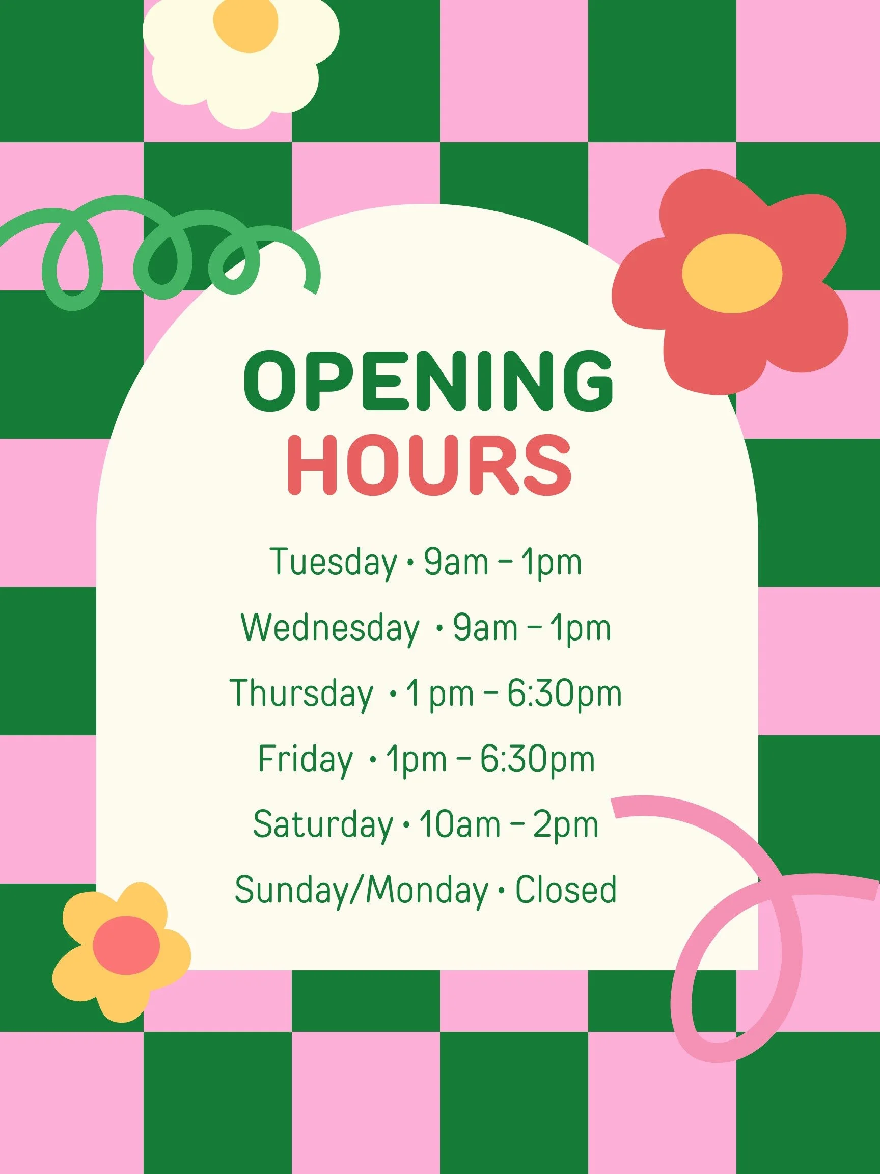 We are getting closer!
For now, these will be the store hours. We understand not everyone has the same schedule, we would like to be as accessible as possible!