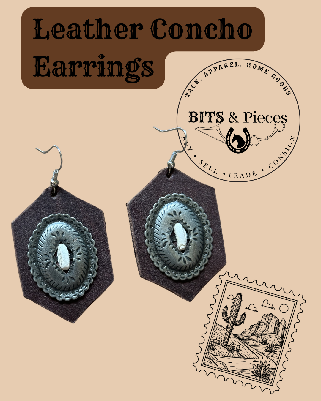 Leather Concho Earrings